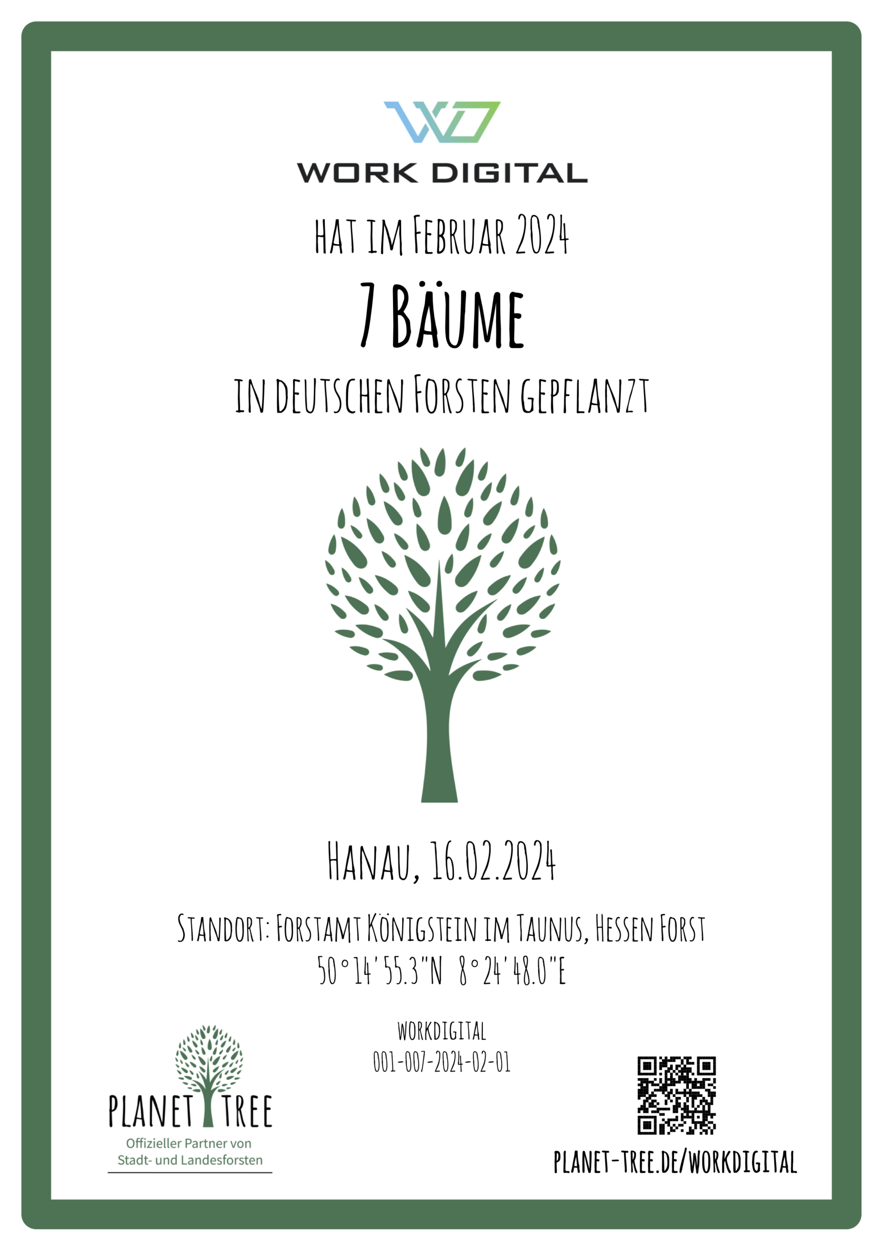 Baum Zertifikat Nr 1 